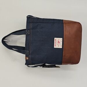 True Religion Denim Jean Tote Bag Dark Wash Denim Navy Crossbody Pockets NWT